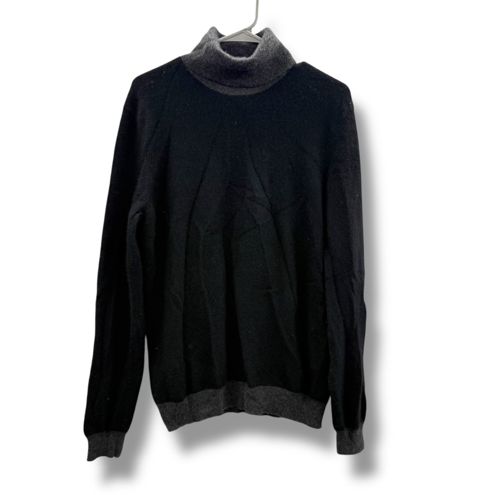 Tasso Elba Cashmere Turtleneck Sweater Women's Size Large Black Gray Trim